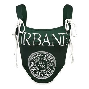 SHEIN Dark Green Crop Top with White Accents